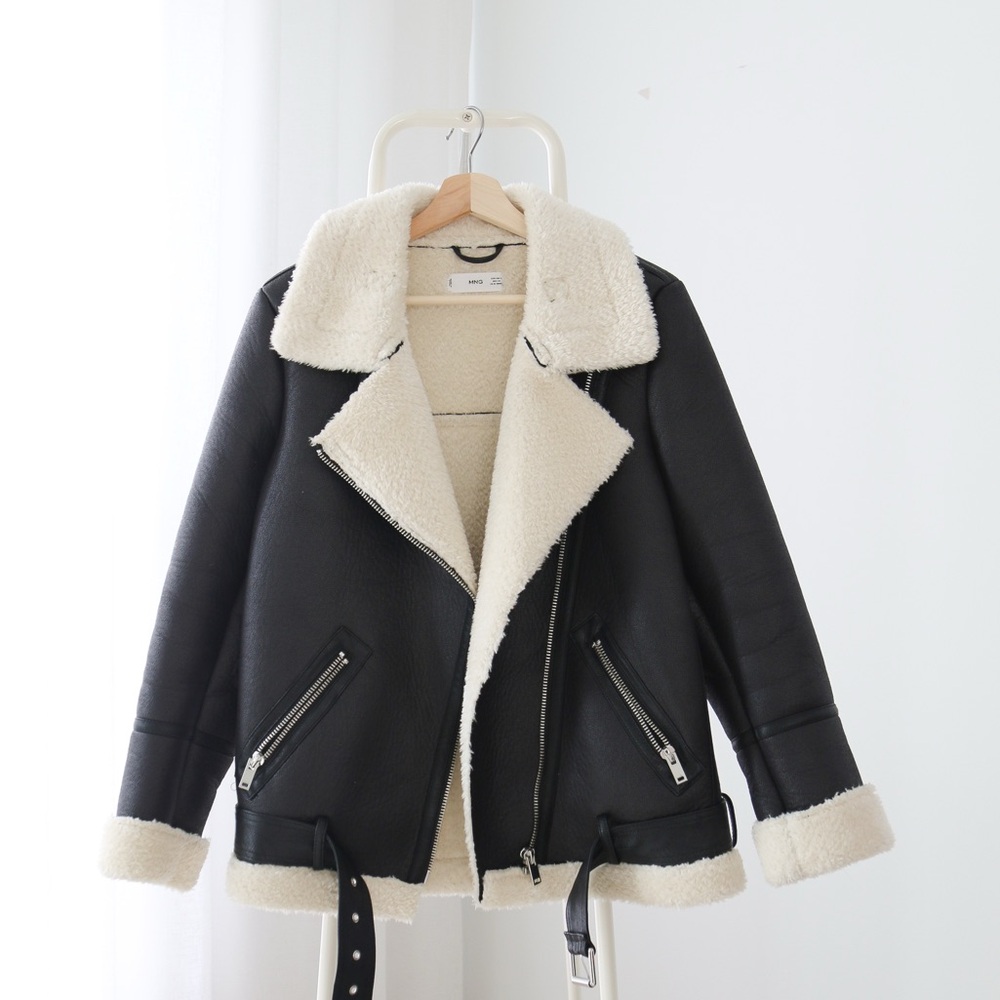 Mango Adri Faux Fur Shearling Coat size S